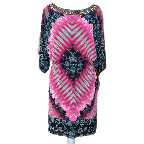 London Times - Embellished Dress - Geometric Tie Dye Design - Size 4 - NWT - Picture 5 of 10